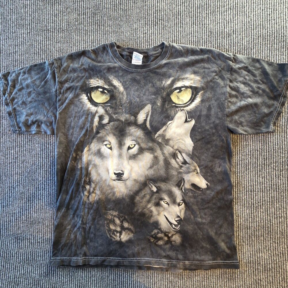 The Mountain Wolf Graphic T-Shirt Gray Tie Dye Vintage Style Mens XL